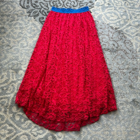 Lularoe Lucy Lace Overlay Maxi Skirt Red Medium - Picture 1 of 9